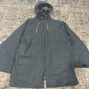 Sailmaker Outerwear Men's XL Gray Rain Coat Hooded Flannel Lined Jacket Zip-up